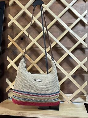 Rosetti Crochet Hobo Bag with Multicolor Stripe Accent